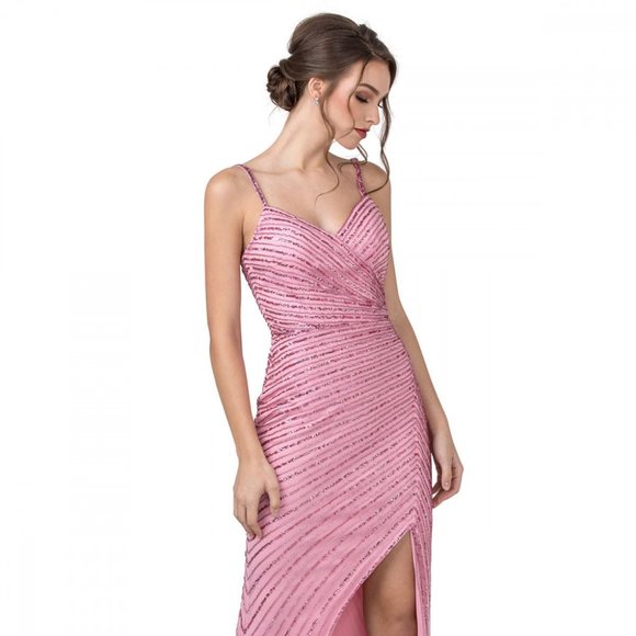 NEW LONG FORMAL SLEEVELESS SHEATH PROM DRESS EMBROIDERED W/ SEQUINS AS L2393 - Picture 1 of 8